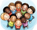 cartoon of diverse multiracial and children.