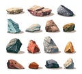 Cartoon Diverse Rocks. Stones Vector Flat Style Collection, Various rock calculus Royalty Free Stock Photo