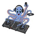 Cartoon DJ Octopus Plays DJ Mixer.