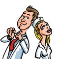 Cartoon doctor flirting with a nurse