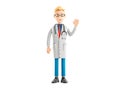 Cartoon doctor haracter posing welcoming you waving hand. Smiling handsome doctor medical 3d illustration.