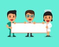 Cartoon doctor and nurses holding board for presentation