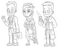 Cartoon doctor patient scientist character vector set