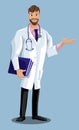 Cartoon doctor pointing sideway by hand Royalty Free Stock Photo