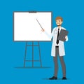 Cartoon doctor with presentation stand Royalty Free Stock Photo