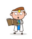 Cartoon Doctor Reading Book Vector Illustration