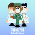 Cartoon doctors or nurses. Thank you card for healthcare workers.