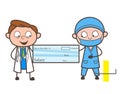 Cartoon Doctors Showing Salary Cheque Vector Illustration