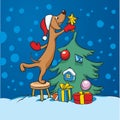 Cartoon dog arranging christmas tree