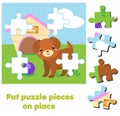 Cartoon dog. Jigsaw Puzzle for toddlers. Match pieces and complete picture. Educational game for children