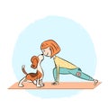 Cartoon dog beagle with girl doing yoga Royalty Free Stock Photo