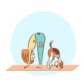 Cartoon dog beagle with girl doing yoga Royalty Free Stock Photo