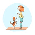 Cartoon dog beagle with girl doing yoga Royalty Free Stock Photo