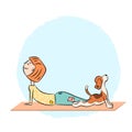 Cartoon dog beagle with girl doing yoga Royalty Free Stock Photo