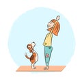 Cartoon dog beagle with girl doing yoga Royalty Free Stock Photo