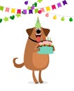 Cartoon dog and cake birthday card Royalty Free Stock Photo