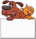 Cartoon dog and cat with blank card graphic design Royalty Free Stock Photo