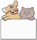 Cartoon dog and cat with blank card graphic design Royalty Free Stock Photo