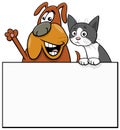 Cartoon dog and cat with white card graphic design Royalty Free Stock Photo