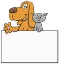 Cartoon dog and cat with white card graphic design Royalty Free Stock Photo