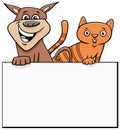 Cartoon dog and cat with white card or signboard graphic design Royalty Free Stock Photo