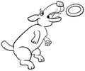 Cartoon dog catching a ring toss toy coloring page