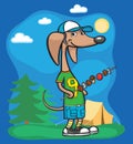 Cartoon dog character in picnic area