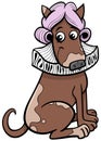 cartoon dog character in a wig and with a ruff collar