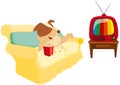 Cartoon dog chilling with popcorn and television