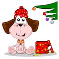 Cartoon dog and Christmas gift