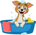 Cartoon dog having a bath