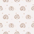 Cartoon dog heads outline dotted seamless pattern silhouettes