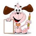 A cartoon dog holding ablank clipboard