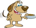 Cartoon dog holding a dog food dish.