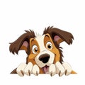 Cartoon Dog Illustration: Playful Puppy Peeking Over Sign