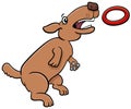 Cartoon dog jumping and catching a ring toss toy