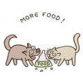 Cartoon dog Kik and cat Tik run to a huge bowl with a bunch of food. vector illustration Royalty Free Stock Photo