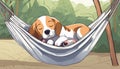 A cartoon dog laying in a hammock