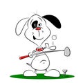 A cartoon dog playing golf