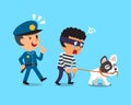 Cartoon dog and policeman catching thief