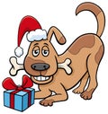 cartoon dog with present and dog bone on Christmas time
