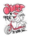 Cartoon dog riding a scooter vector T-Shirt design