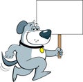 Cartoon dog running and holding a sign.