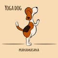 Cartoon dog shows yoga pose pranamasana