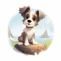 Cartoon Dog Sitting On Rock: Cute And Playful Earthsea Cycle Character Art