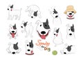 Cartoon dog stickers with a funny bull terrier Sparky isolated on white