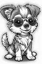 A cartoon dog with sunglasses sitting down