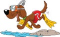 Cartoon dog wearing a snorkel and swimsuit ready for vacation vector