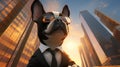 A cartoon dog wearing a suit and tie with sunglasses, AI