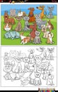 Cartoon dogs and cats and rabbits group coloring page Royalty Free Stock Photo
